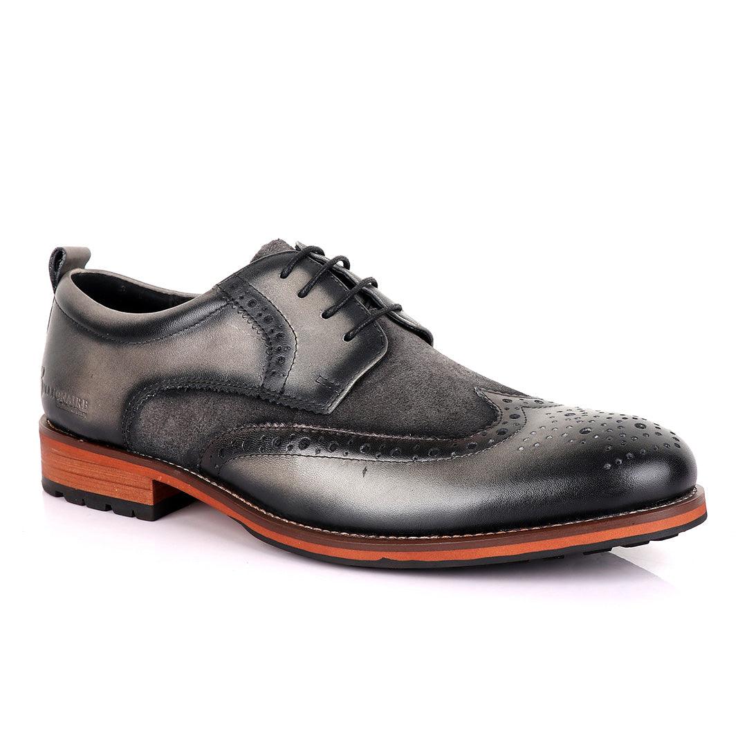 Billionaire Grey Oxford suede crest Leather Shoe - Obeezi.com
