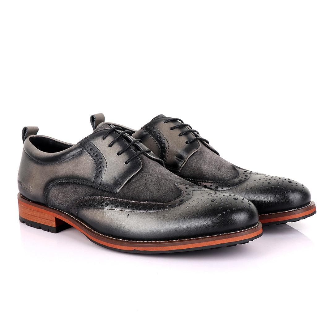Billionaire Grey Oxford suede crest Leather Shoe - Obeezi.com