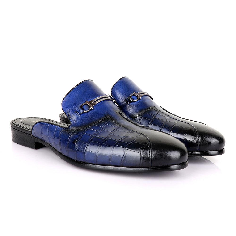 Billionaire Mole Blue and Black Leather Half Shoe - Obeezi.com