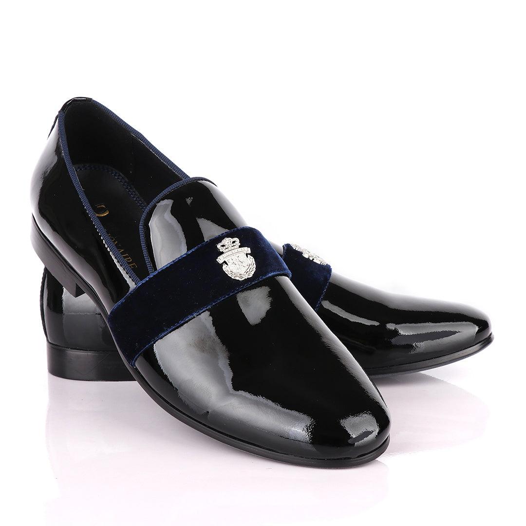 Billionaire Patent Wetlips Black with Blue Tape Loafers Shoe - Obeezi.com