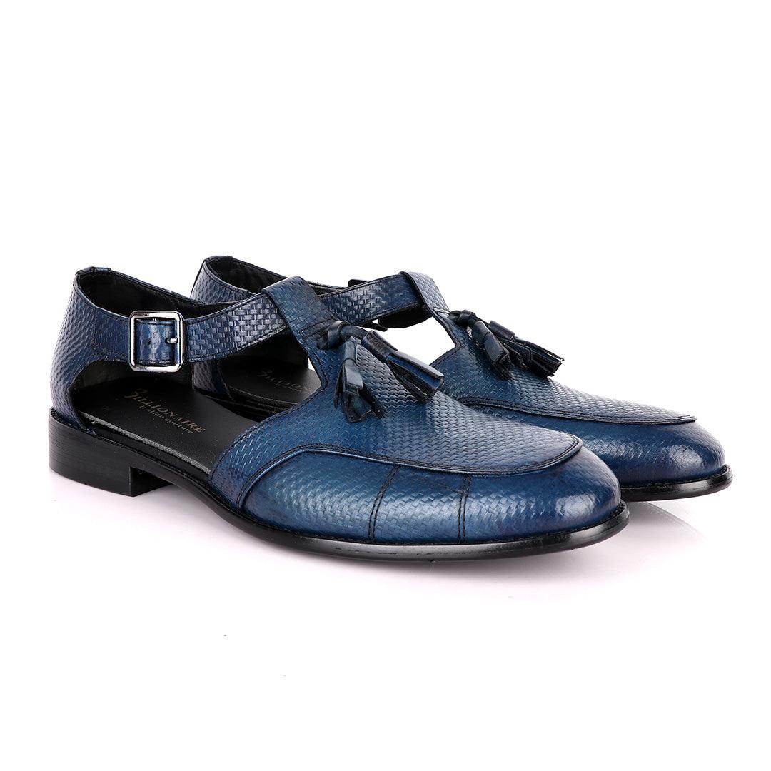 Billionaire Woven Tassel Blue Leather Sandal Shoe - Obeezi.com