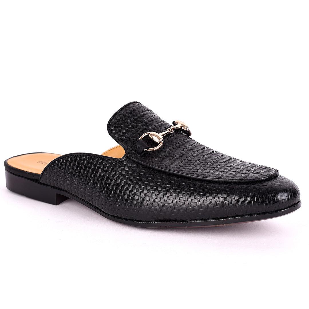 Billy Garrison Exquisite Leather With Classic Gold Chain Men's Half Shoe- Black - Obeezi.com