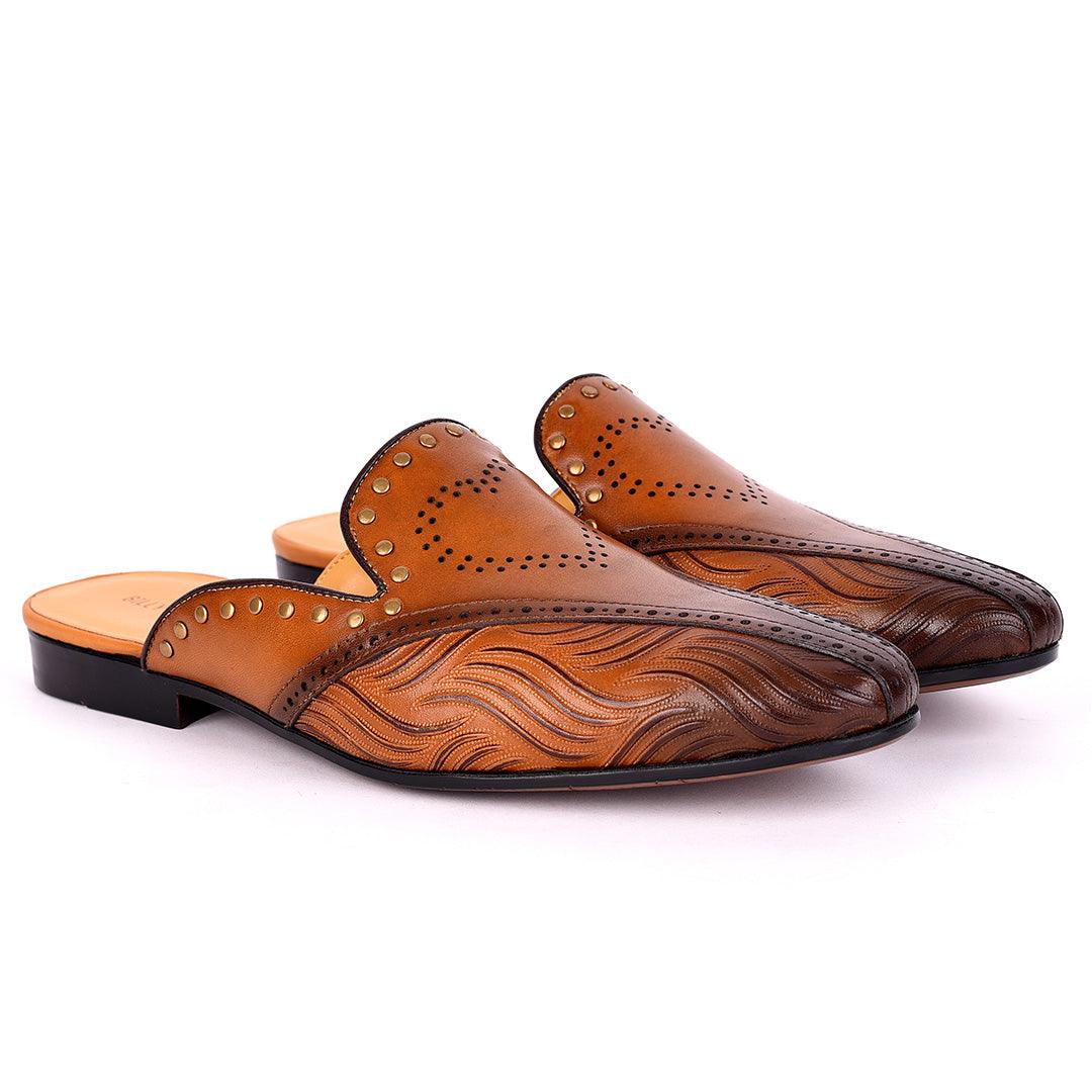 Billy Garrison Exquisite Perforated Designed Men's Leather Half Shoe- Brown - Obeezi.com