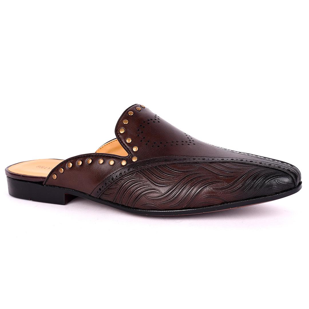 Billy Garrison Exquisite Perforated Designed Men's Leather Half Shoe- Coffee - Obeezi.com