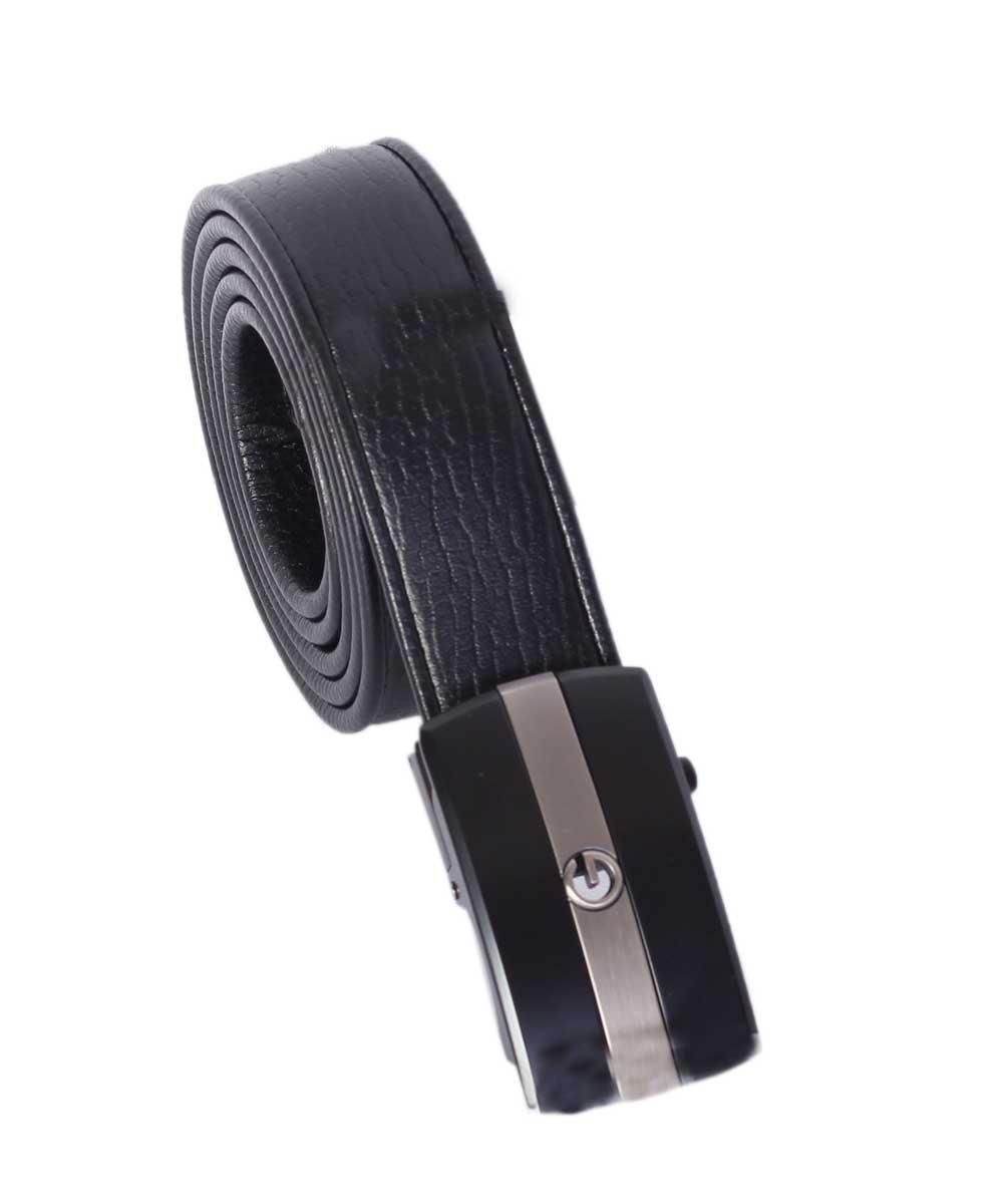 Black & silver tone leather logo belt - Obeezi.com