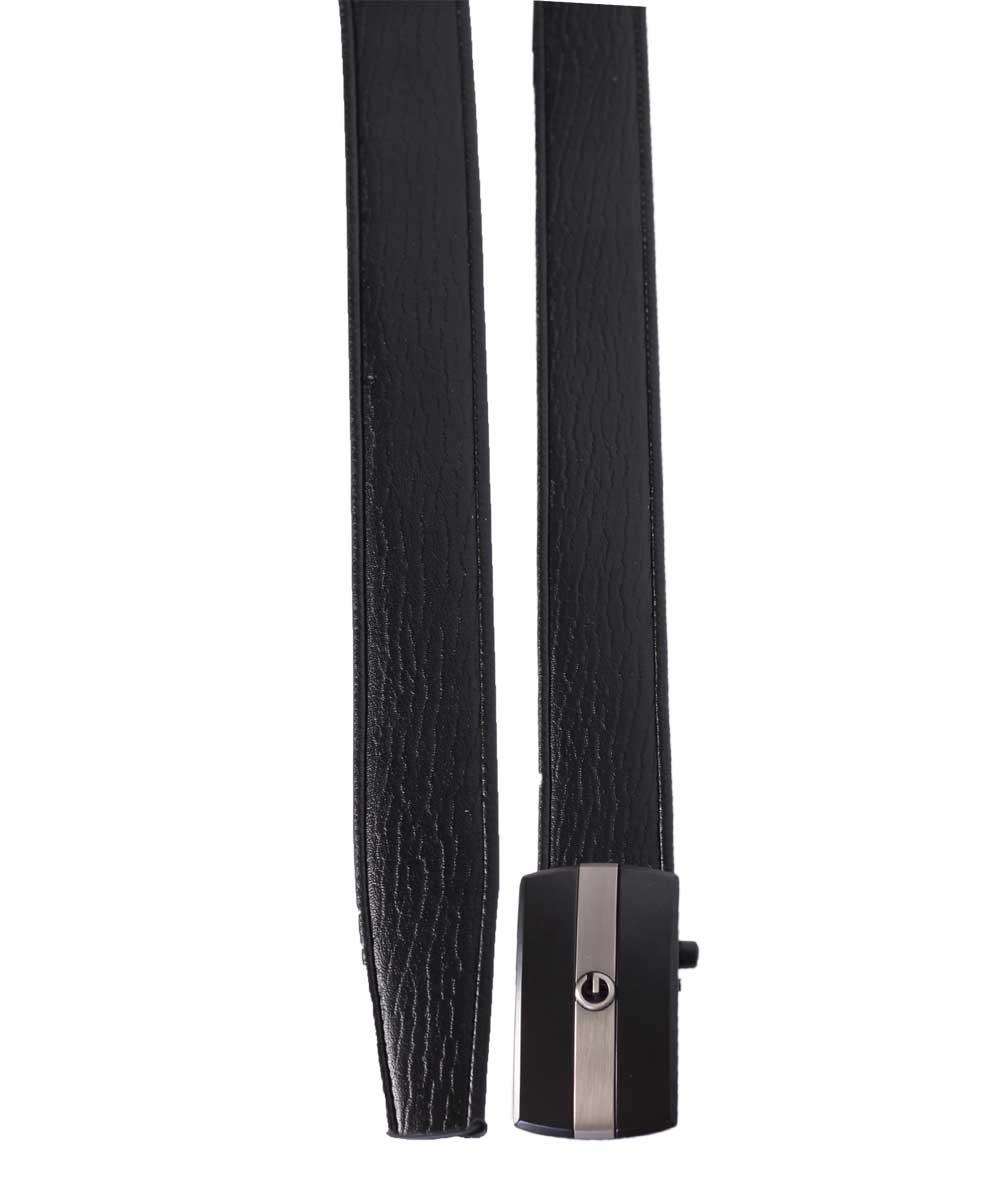 Black & silver tone leather logo belt - Obeezi.com