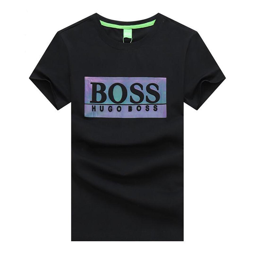 Black Boss Short Sleeve Logo crested Round Neck T-shirt - Obeezi.com
