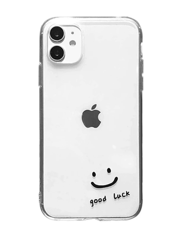Black Cute Cartoon Smile Transparent iPhone Case - Obeezi.com