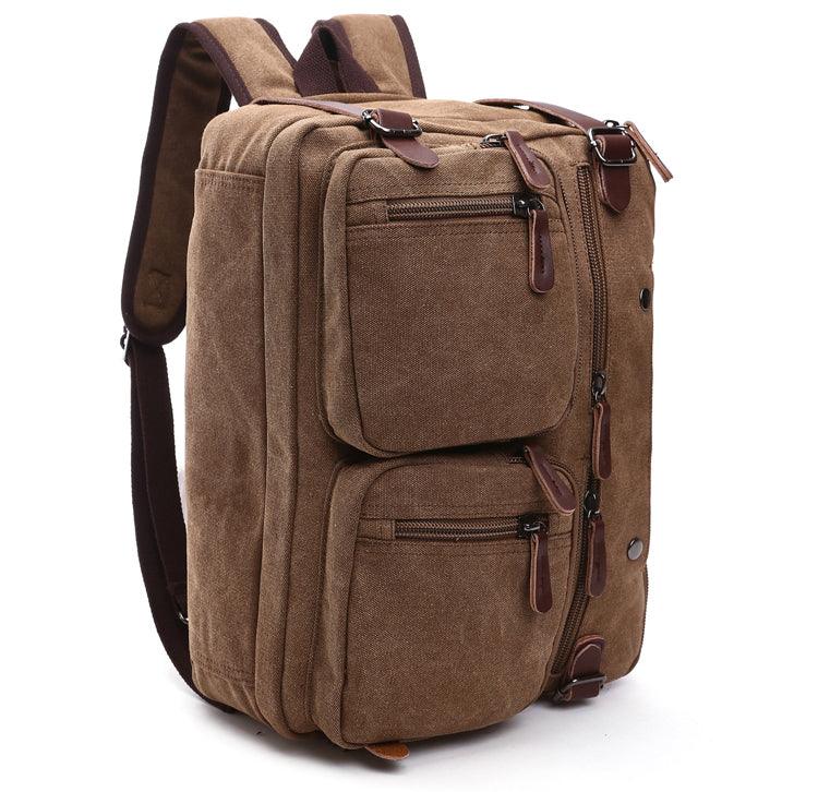 Black Vintage Canvas Backpack With Brown Strap Design - Obeezi.com