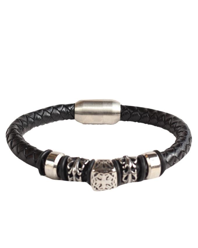 Black Woven Leather Bracelet With a Stainless Steel Clasp - Obeezi.com