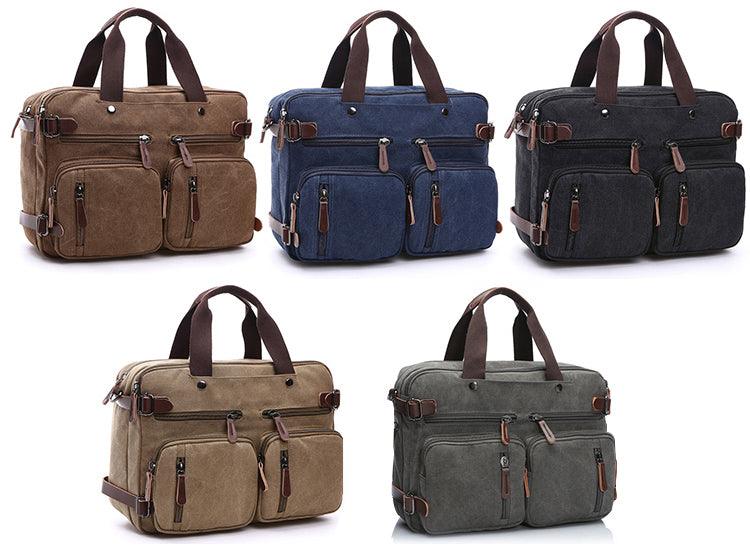 Blue Vintage Canvas Backpack With Brown Strap Design - Obeezi.com