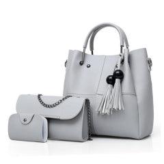 Bosolos Mujers Woman Tote Handbag 3 in 1 Set - Grey - Obeezi.com