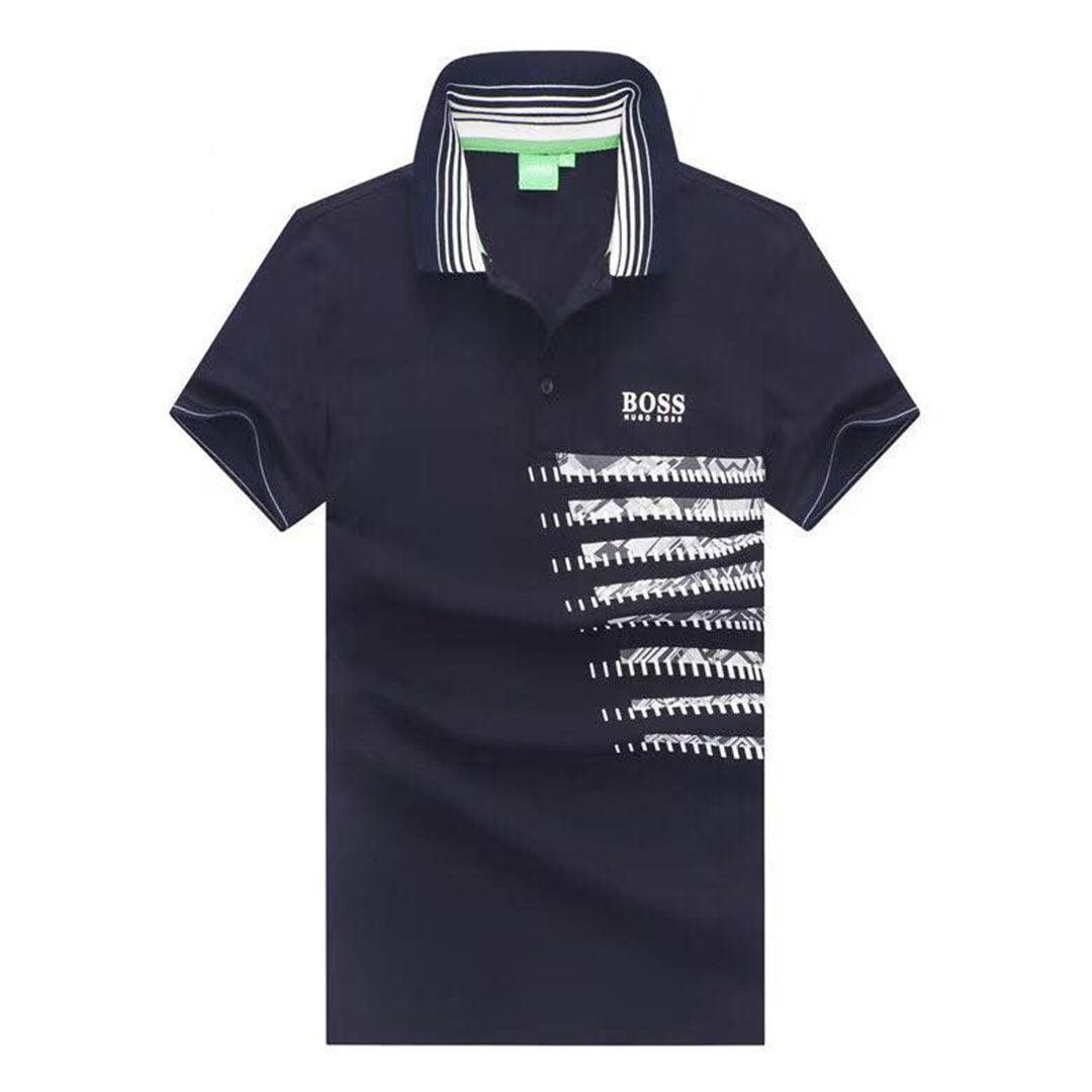 Boss Hugo Design Crested Logo With Pattern NavyBlue Polo Shirt - Obeezi.com