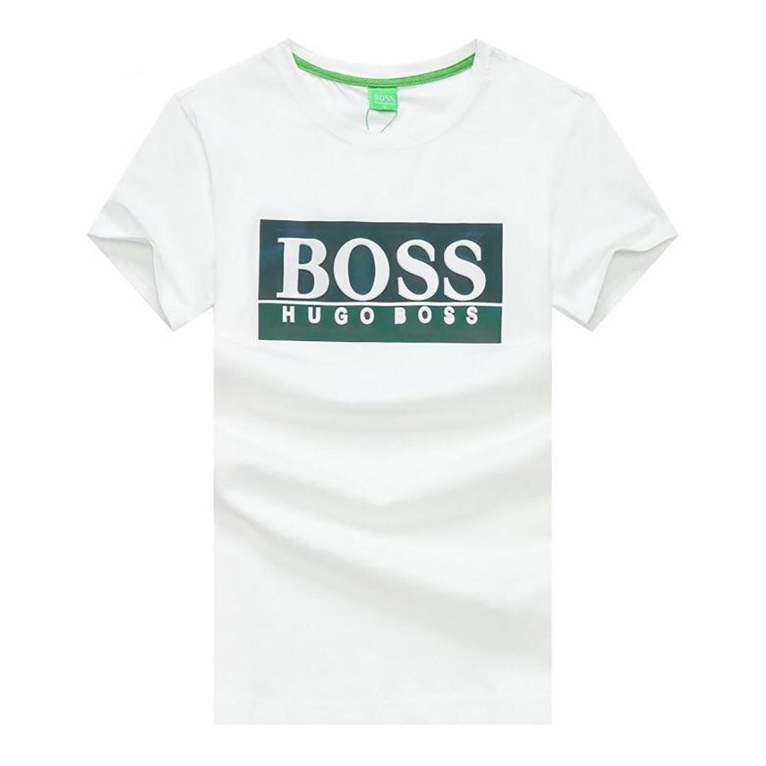Boss Short Sleeve Logo crested Round Neck T-shirt- White - Obeezi.com
