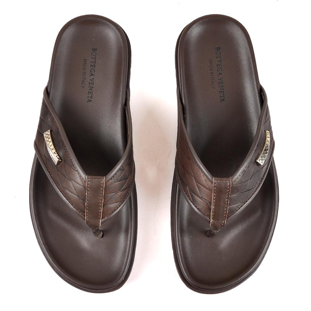 Bottega Veneta Flip Flops Woven Leather Slippers- Brown - Obeezi.com