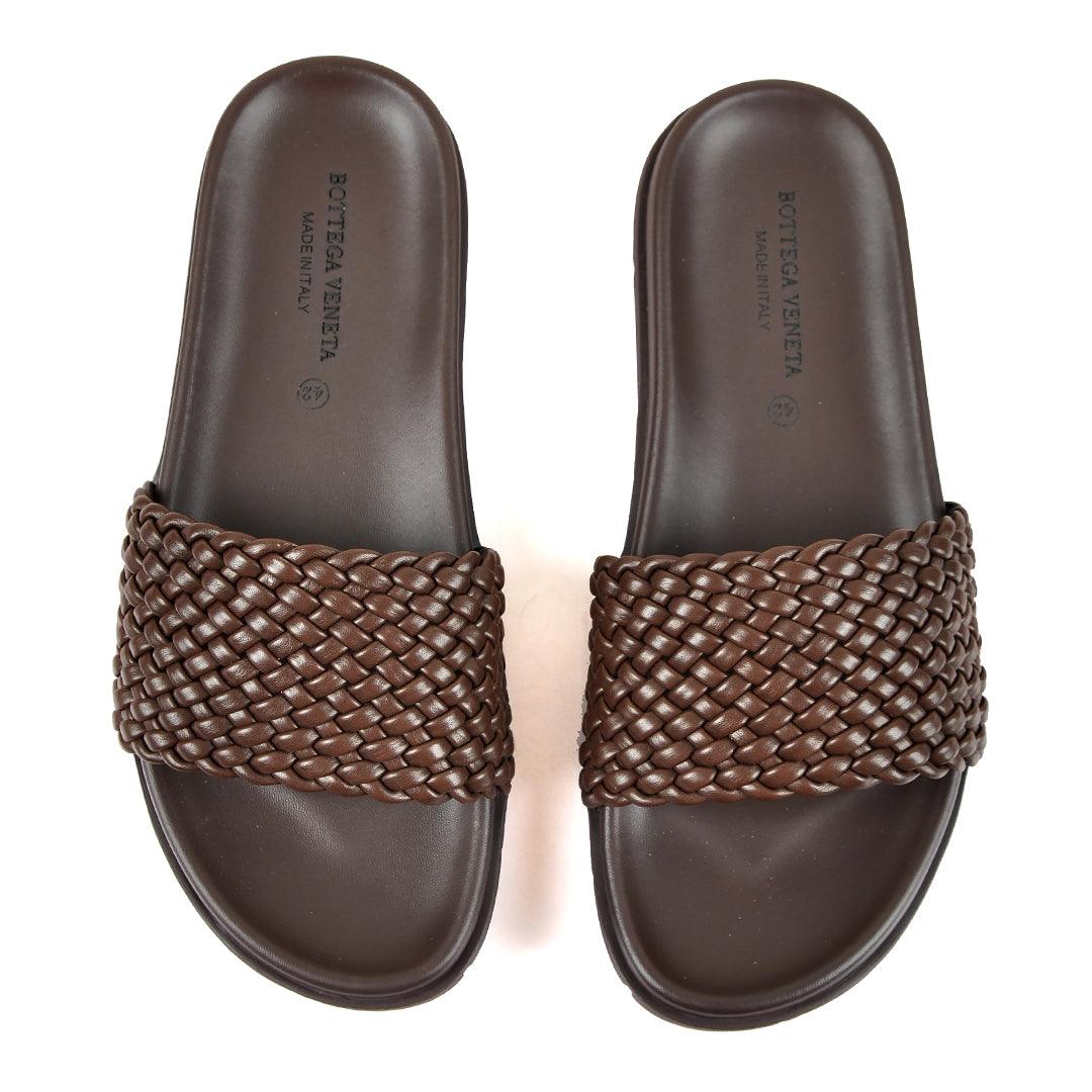 Bottega Veneta Woven Leather Designed Slippers - Obeezi.com
