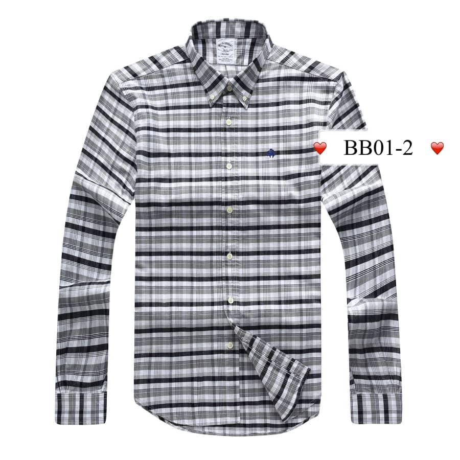 Brooks Men's Plain 100% cotton collar Button down Grey Long sleeve Shirt - Obeezi.com