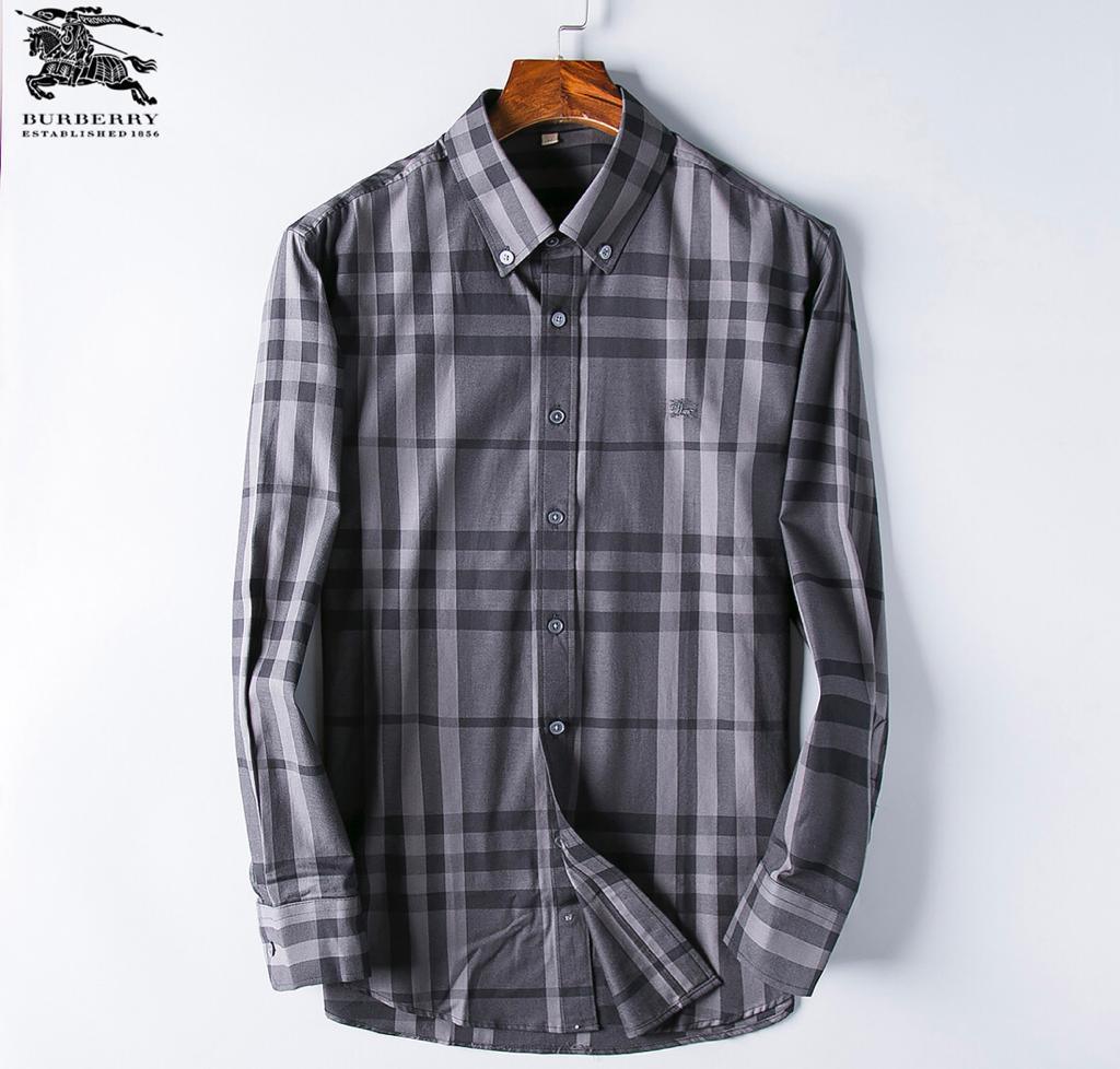 Burberry Custom Fit Men's Grey Multicolored Check Shirt - Obeezi.com