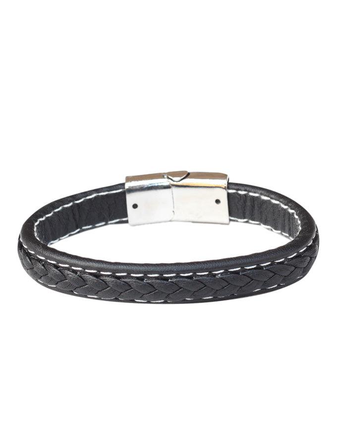 Burton Men's Plaited Leather Bracelet In Black - Obeezi.com