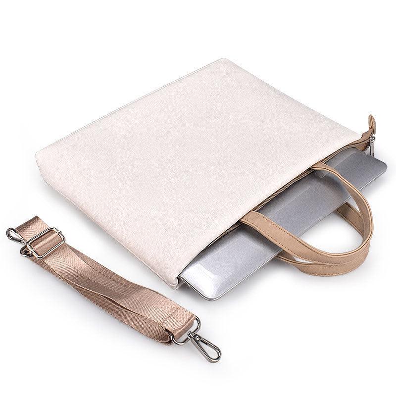Business And Casual Soft Leather Laptop Bag- White - Obeezi.com