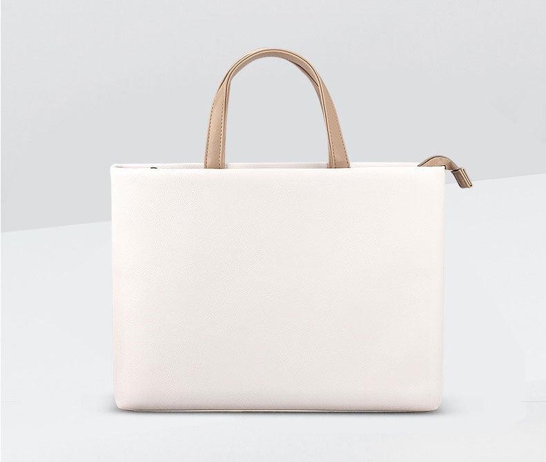 Business And Casual Soft Leather Laptop Bag- White - Obeezi.com
