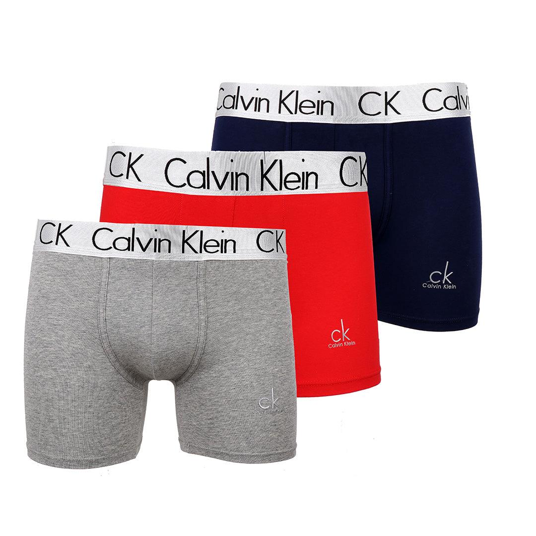Calvin Klein Crested 3 IN 1 Pack Blue or Black Red and Grey Boxers - Obeezi.com