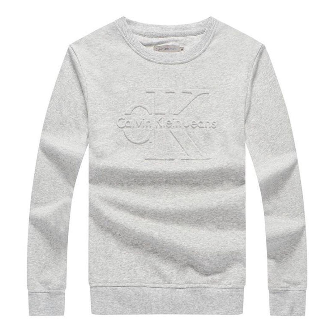 Calvin Klein Logo-Embroidered Crew Neck Sweat Shirt- Ash - Obeezi.com