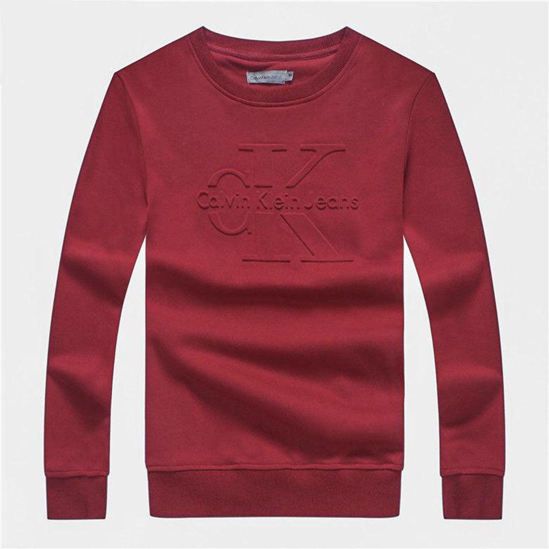 Calvin Klein Logo-Embroidered Crew Neck Sweat Shirt- Red - Obeezi.com