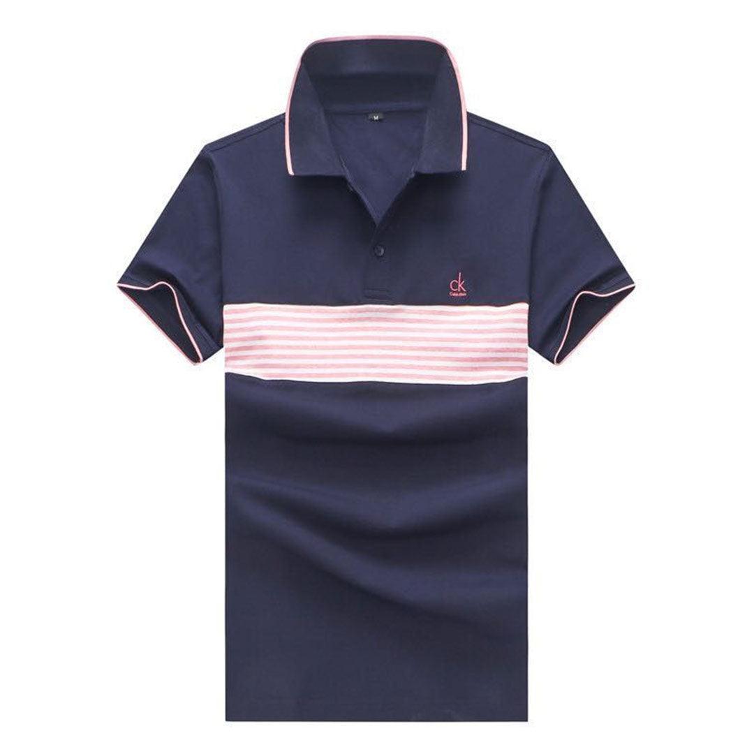 Calvin Klein Men's Body-fit White And Red Stripes Polo Top-Blue - Obeezi.com