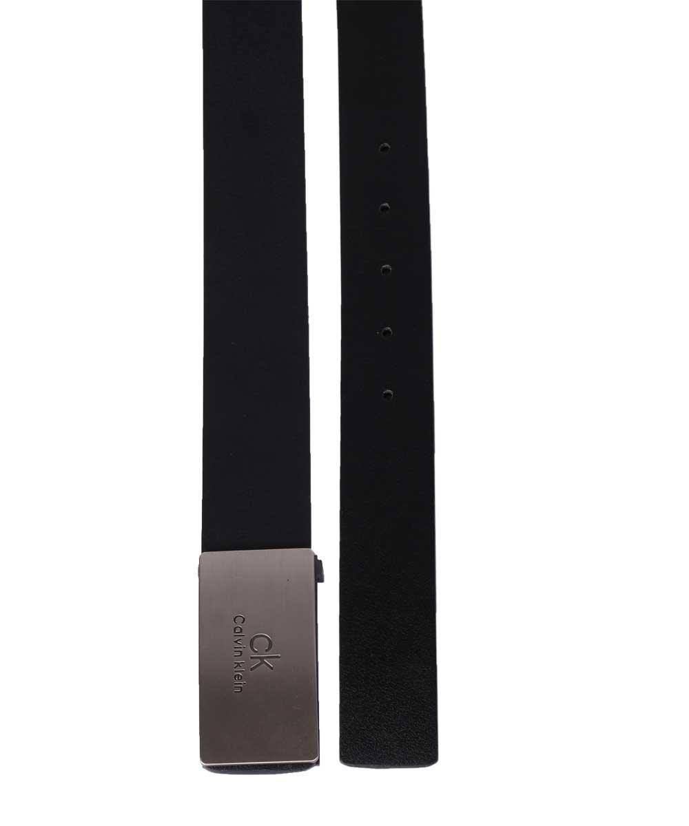 Calvin Klein silver Plaque With BlacK Leather Belt - Obeezi.com