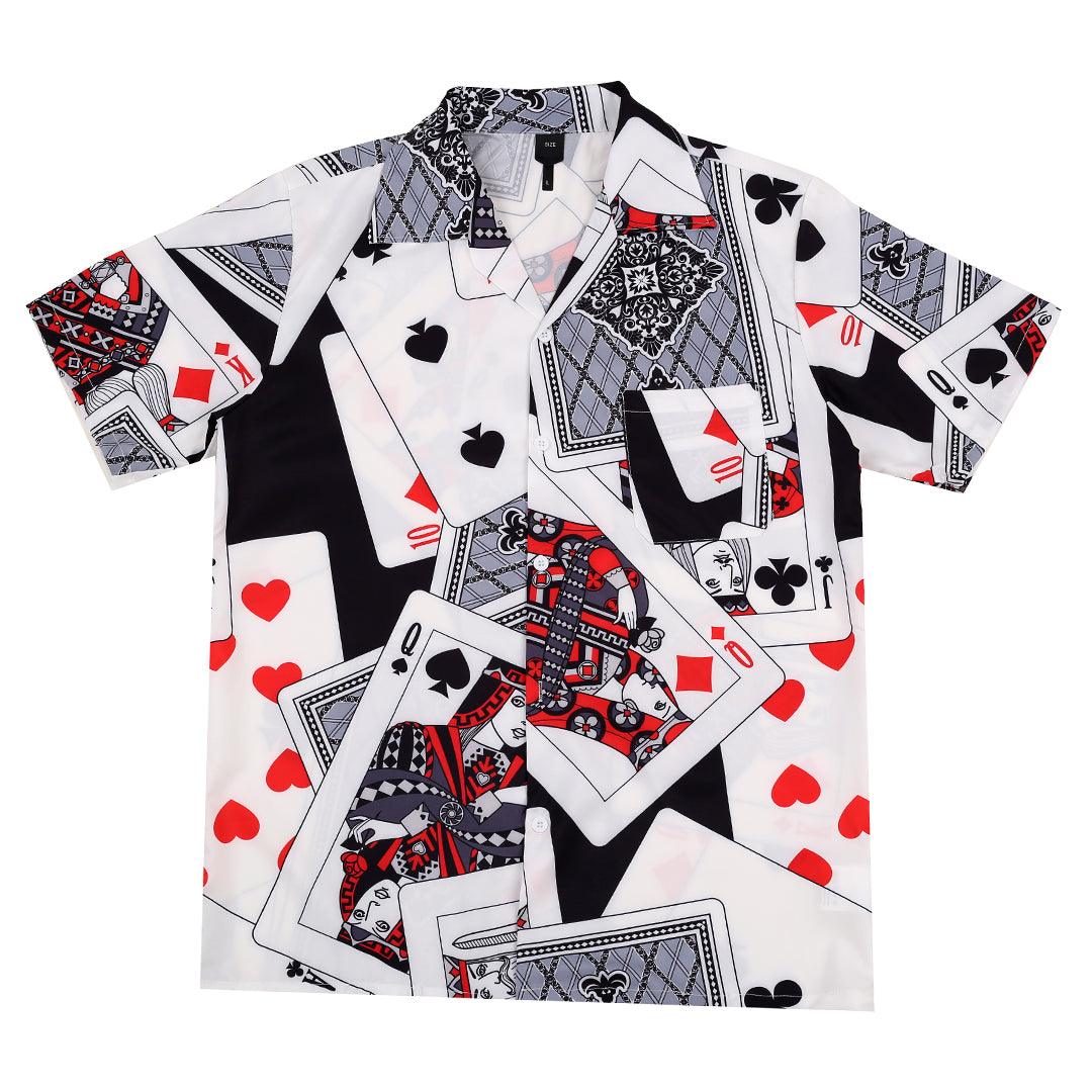 Card game inspired Men's Unique Aloha Shirt- White - Obeezi.com