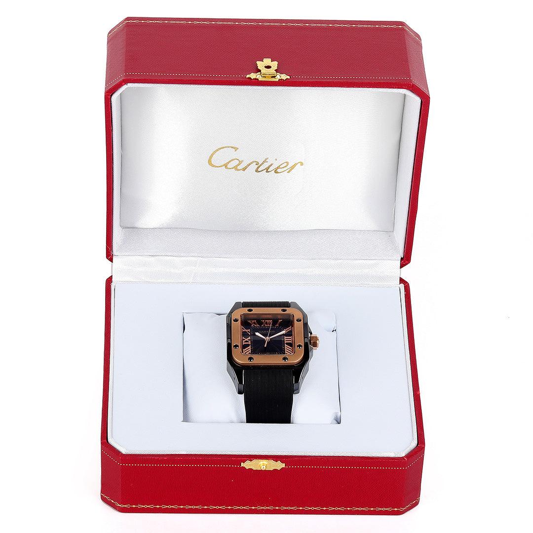 Cartier Black Ceramic Santos Rubber Strap Watch - Obeezi.com