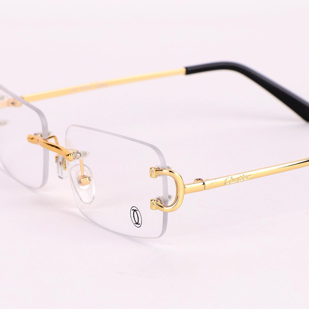 Cartier Exquisite Designed Rimless Gold And Black Metal Glasses - Obeezi.com