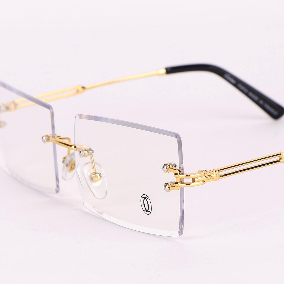 Cartier Luxurious Designed Shiny Gold And Black Metal Rimless Glasses - Obeezi.com