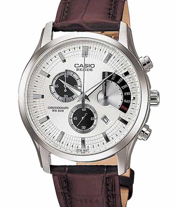 Casio BEM-501L-7AVDF Beside Chronograph Leather Watch Brown - Obeezi.com