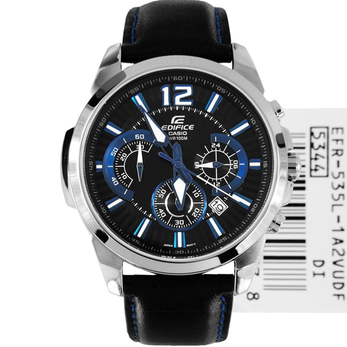 Casio Edifice black leather strap EFR 535l 1A2V watch - Obeezi.com
