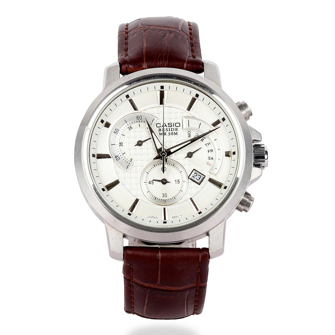 Casio Edifice Chronograph Women's Brown Leather Strap Watch - Obeezi.com
