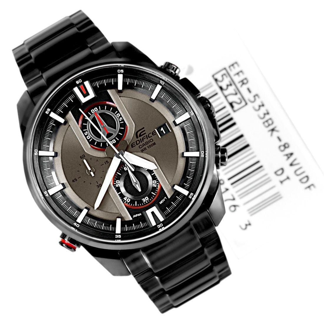 Casio Edifice EFR-533BK-8A Super ILLUMINATOR Black Stainless Steel Watch - Obeezi.com