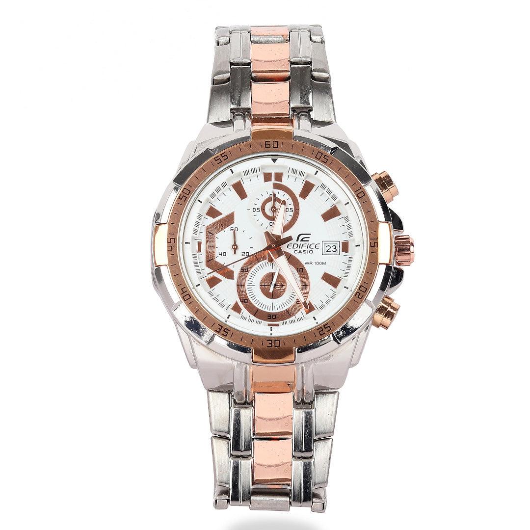 Casio Edifice Efr Stainless Silver and Gold Steel Gent Watch - Obeezi.com