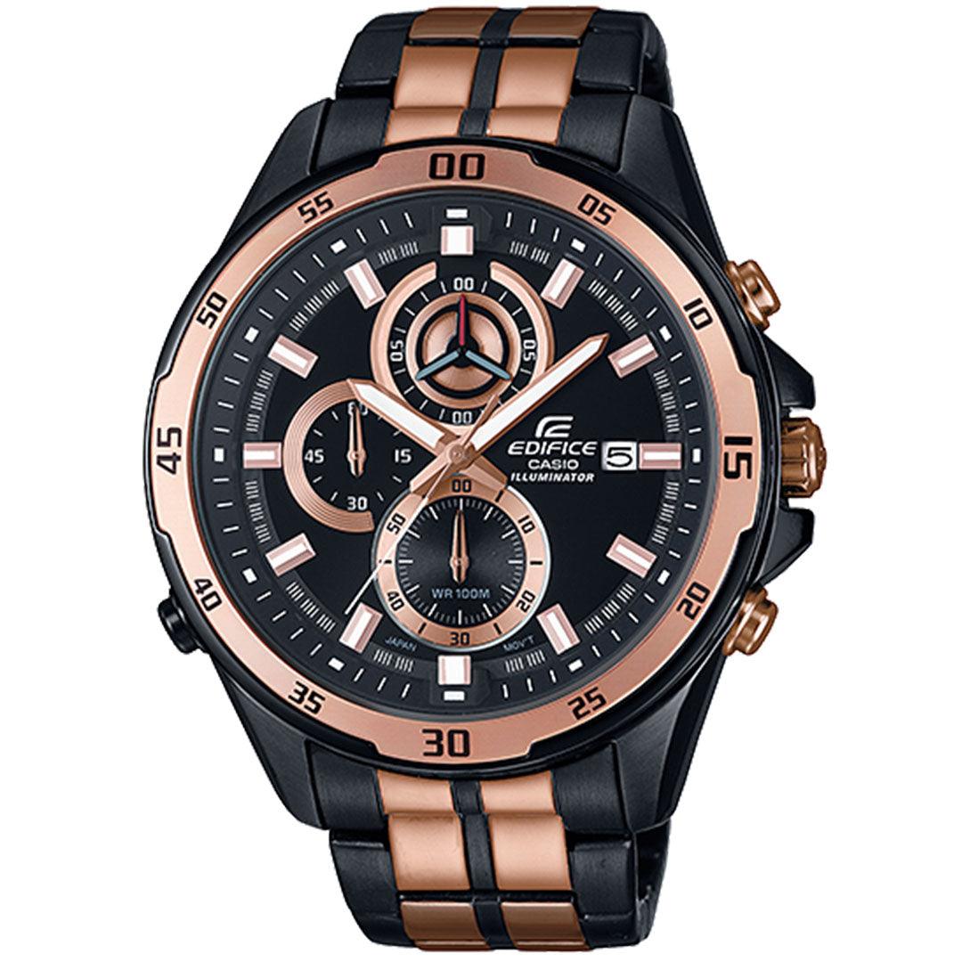 Casio Edifice Men's Black & Rose Gold Stainless Steel Watch - Obeezi.com