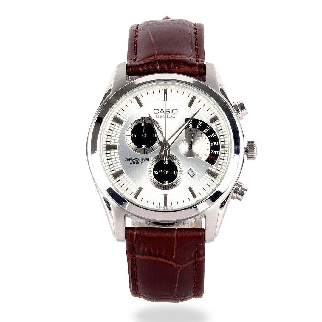 Casio Edifice Women's Brown Leather Strap Chronograph Watch - Obeezi.com
