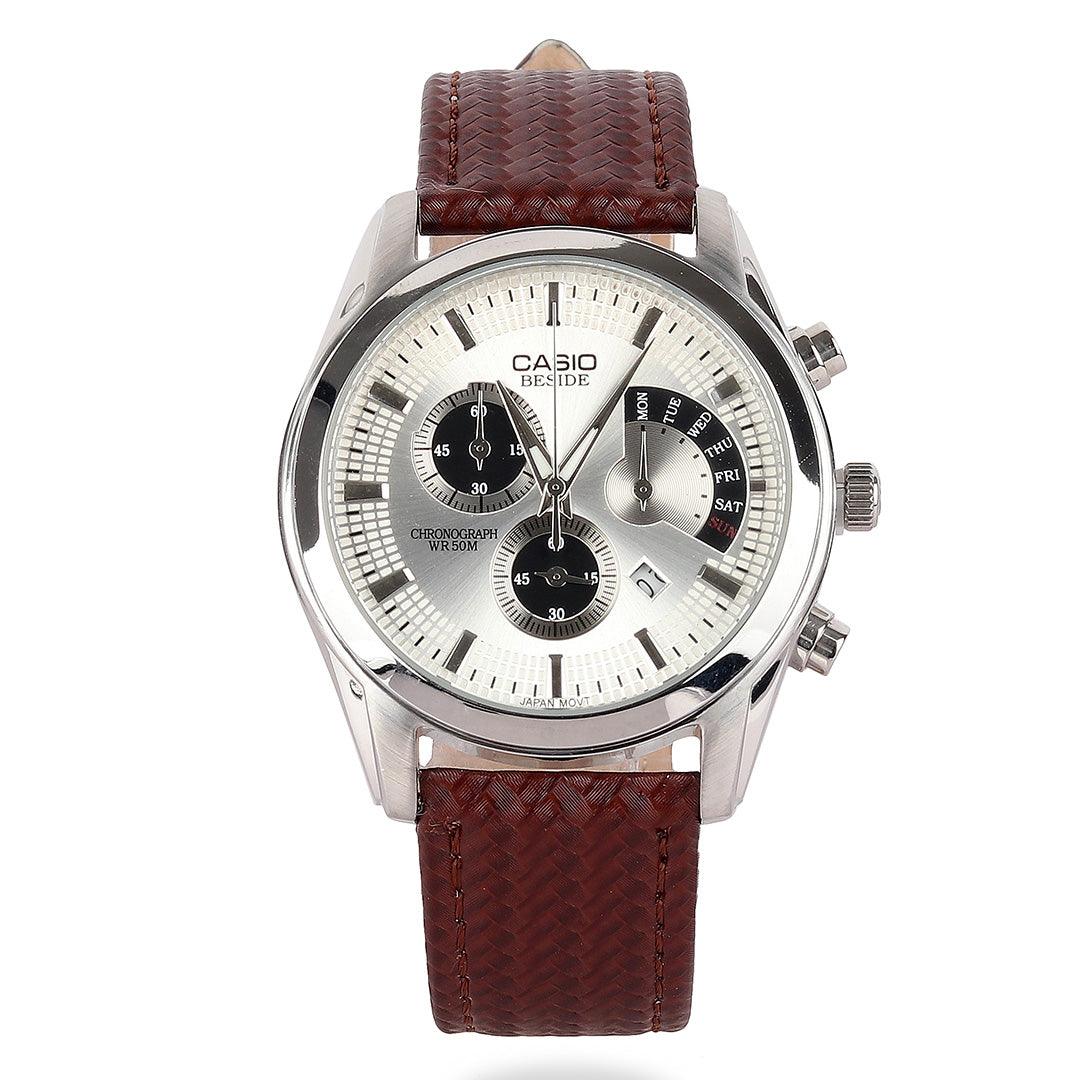 Casio Edifice Wr 50m Women's Brown Dial Leather Band Watch - Obeezi.com
