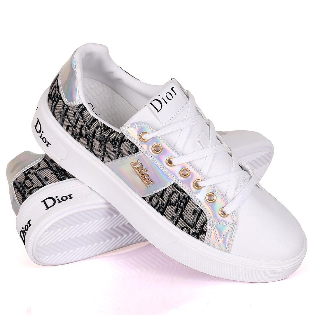 Christ Dio Gold Logo Crested Designed White Sole Lace Up Sneakers- Black - Obeezi.com