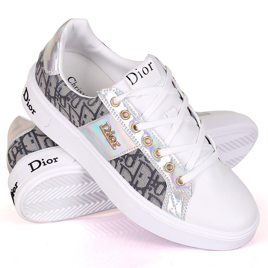 Christ Dio Gold Logo Crested Designed White Sole Lace Up Sneakers - Obeezi.com