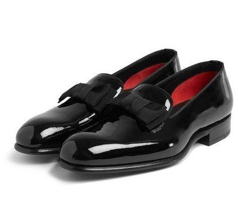 Christian Louboutin Men's Patent Black Loafers Bow-trimmed - Obeezi.com