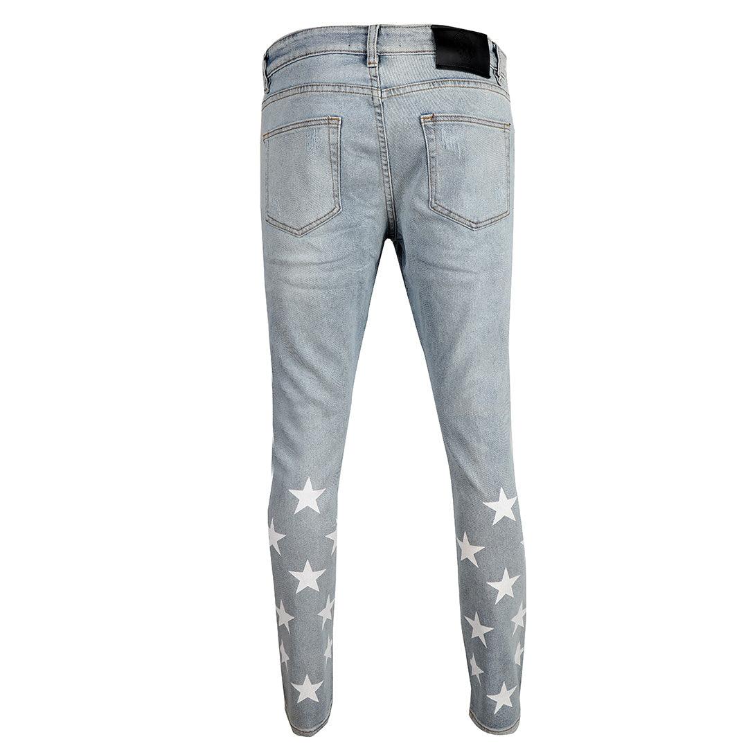 Chrome Style-Fusion Star Printed Design Men's Denim Jeans- Blue - Obeezi.com