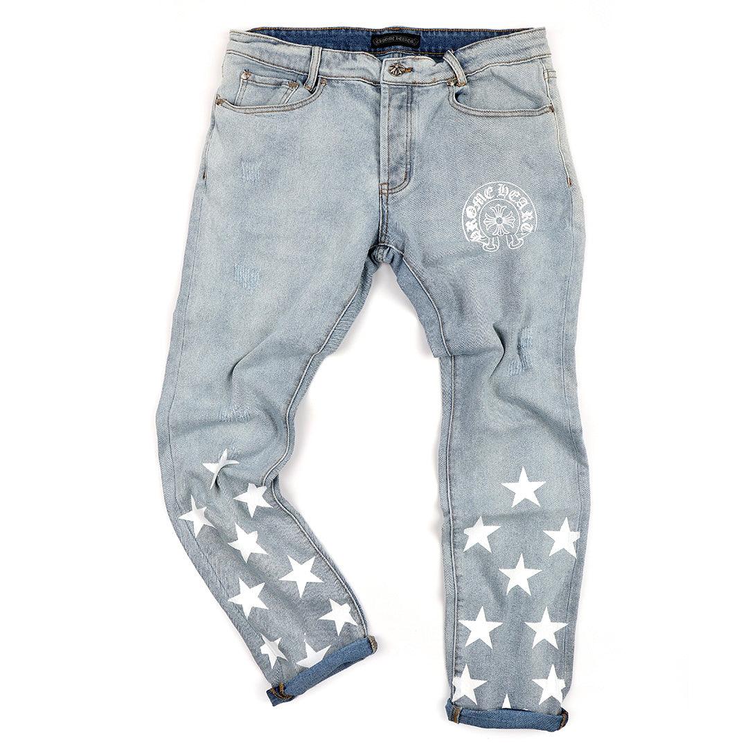 Chrome Style-Fusion Star Printed Design Men's Denim Jeans- Blue - Obeezi.com