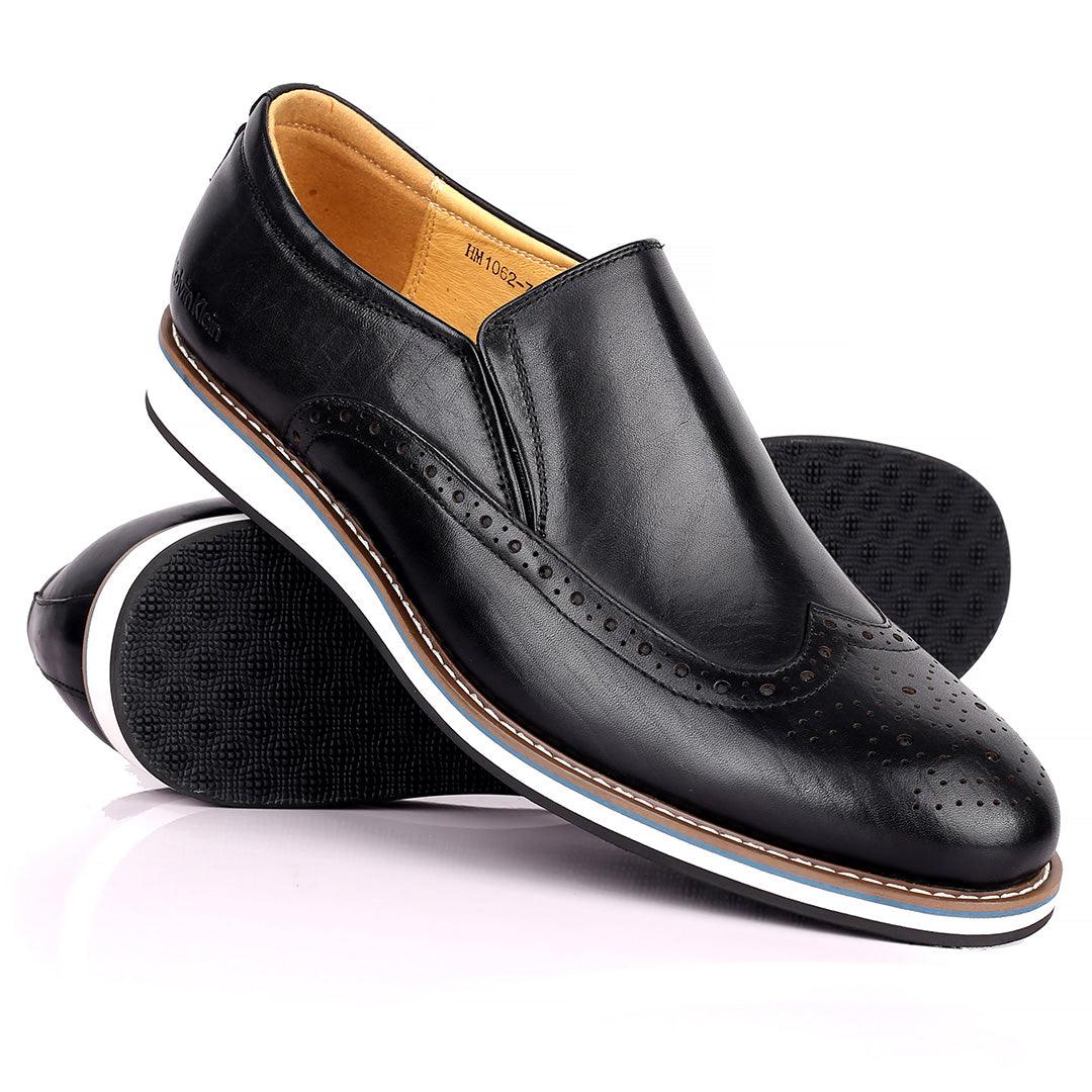 CK Classic Black Perforated Brogue With White Designed Sole Shoe - Obeezi.com