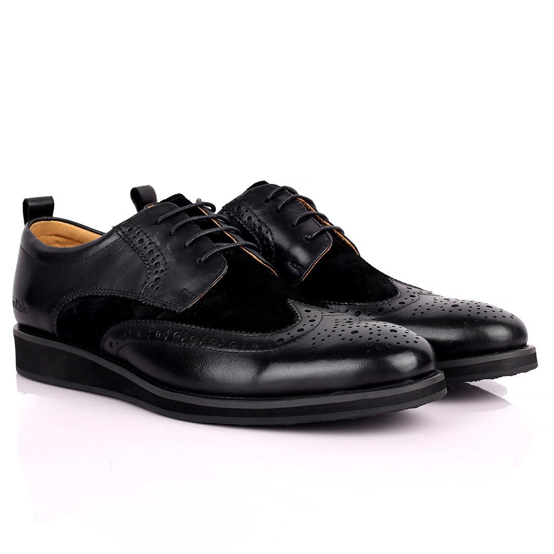CK Classic Brogue And Half Suede Designed Leather Shoe - Black - Obeezi.com