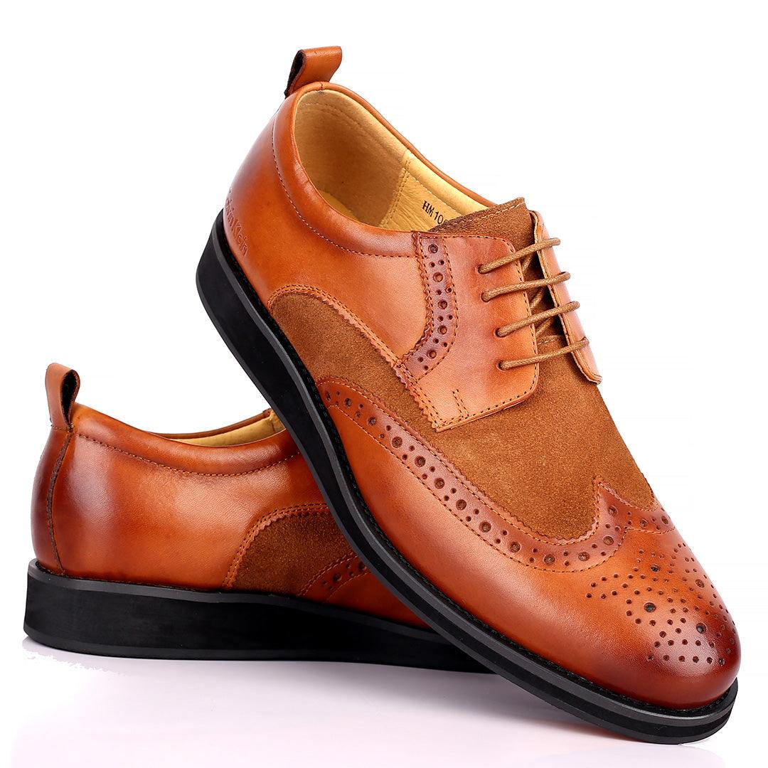 CK Classic Brogue And Half Suede Designed Leather Shoe - Brown - Obeezi.com